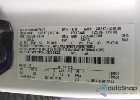 2020 Ford F-150 Xlt from USA, damaged, VIN 1FTEW1CPXLKD51333